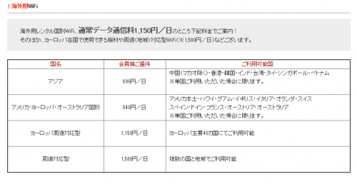 JAL ABC　モバイルWi-Fi料金