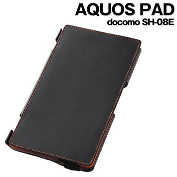 AQUOS PAD（SH-08E）用フラップタイプ・レザージャケット 合皮タイプ（ブラック）